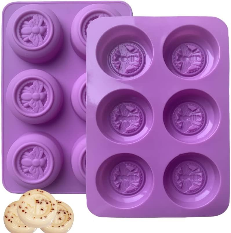 2Pcs Bee Silicone Molds Bee Soap Molds for Soap Making Lotion Bar Molds | Round Honeybee Silicone Mold for Making Homemade Soap, Lotion Bar, Jello, Bath Bomb, Beeswax, Candle