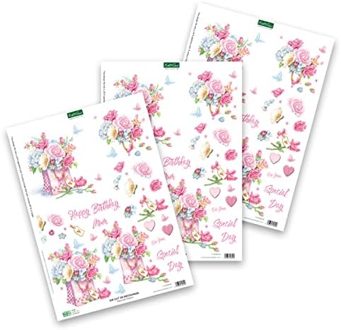 Katy Sue Designs Floral Collection 3D Die-Cut Decoupage Sheets for Card Making. A Pack of 12 Sheets of Floral-Themed Die Cuts for Card Making Supplies or Scrapbooking
