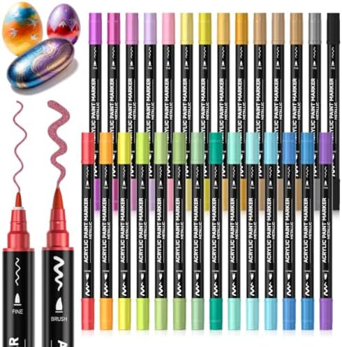 Shuttle Art 28 Metallic Brush & Fine Tip Acrylic Paint Markers