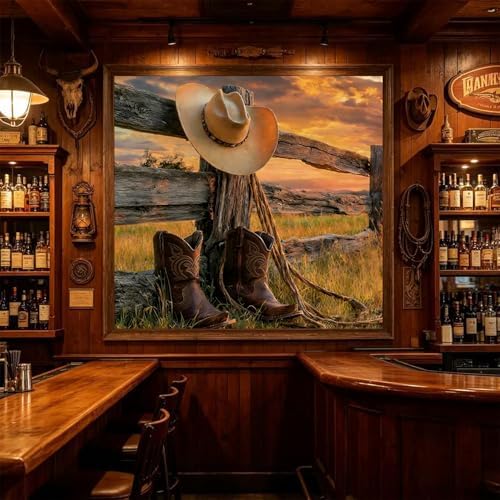 Accompany Wind Western Cowboy Diamond Art Kits for Adults,5D Cowboy Boots Diamond Painting Kits for Beginners,DIY Round Full Drill Diamonds Gem Art Crafts for Home Wall Decor Gifts 14x14 Inch