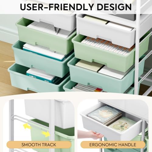 APEXCHASER Rolling Storage Cart with 8 Large Drawers, Wooden Tabletop