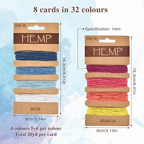 OTYMIOW 32 Colors Hemp Cord String for Jewelry Making, 160 Yards, 1 mm