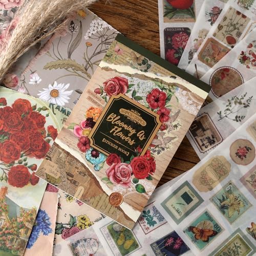 Vintage Flowers Scrapbook Stickers with 400 Pre-Cut journaling Sticker 20 Scrapbook Paper washi Stickers for Journaling Floral Scrapbooking Sticker