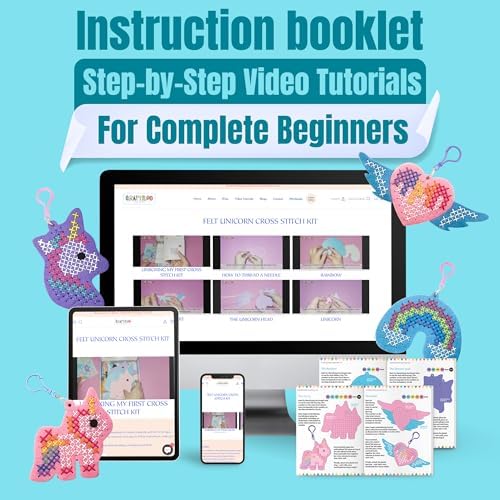 Unicorn Cross Stitch Kit for Kids Ages 6-12 - 4 Felt Beginner Projects
