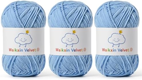 3 Pack Fluffy Chenille Yarn for Crocheting，Baby Yarn for Crocheting Soft，150g/5.28oz Velvet Amigurumi Yarn ，Fingering Weight Yarns for Crocheting Baby Blankets、DIY Craft.(3 Azure)