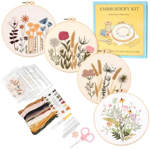 Dadanism Embroidery Kit for Beginners, 4 Pack Starter Embroidery Kits