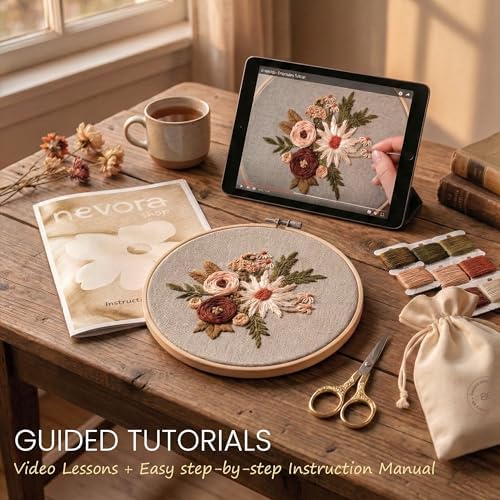 nevora shop Beginner Embroidery Kit for Adults with 3 Hoop