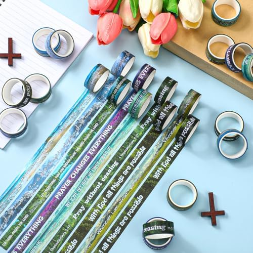 24 Rolls Christian Washi Tape Gifts for Bible Journaling, Scenery