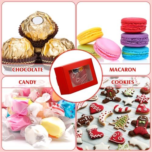 Zonon 60 Pcs Soap Boxes for Homemade Packaging, Mini Kraft Boxes with Window for Bakery Candy Soap Making Gift Packaging, 3.7x2.6x1.4 Inch (Red)