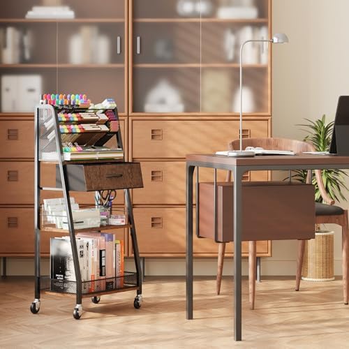 Homsorout 3 Tier Rolling Cart - Metal Utility Cart with Storage Drawer and Wheels, Versatile Art & Craft Organizer for Home, Office, or Studio - Ideal for Storing Brushes, Paints, and Supplies
