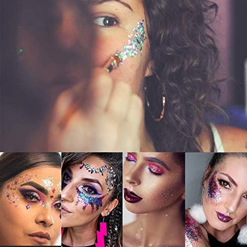 HEMOER Holographic Chunky Glitter, 12 Colors Sparkle Sequins, Mix Exclusive Polyester Glitter Set for Epoxy Resin, Tumblers,Crafts, Makeup, Festival Party Decoration - 0.42oz Each Bottle