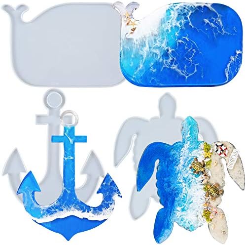 Epoxy Resin Silicone Tray Molds Turtle Whale Anchor for Serving Board, Platter, Wall Hanging, Concrete, Cement, Polymer Clay 3-in-Set Extra Large Length 12.5inch