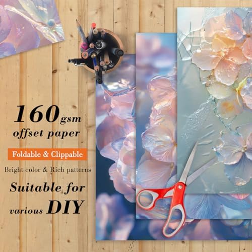Purple Flowers Scrapbooking Paper Pad - 24 Sheets 6'' x 6'' Aesthetic Patterned Decorative Collage Decoupage for Wrapping Folded Cardstock Supplies Gift Cardstock DIY Crafts Scrapbook Photo Album