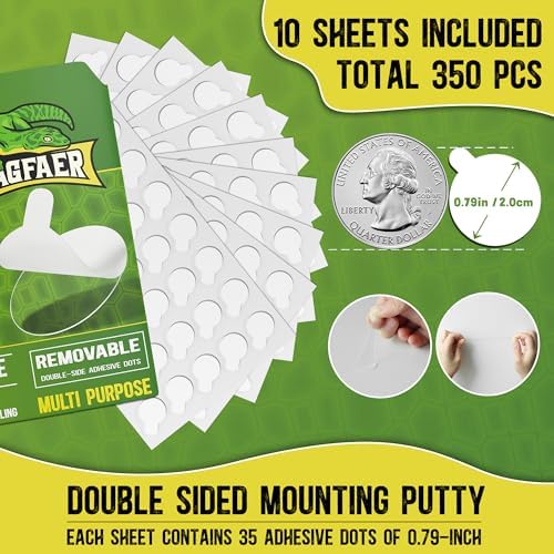 Glue Points Dots Double Sided, 350PCS Double Sided Museum Putty, Sticky Dots for Wall, Posters, Balloons, Crafts - 0.79" Residue Free Sticky Tack, No Damage Mounting Putty for Decorations