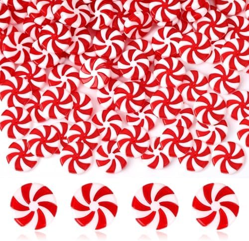 JUNEBRUSHS 1 Inch Candy Cane Christmas Decorations, 50 Pcs Plastic Fake Peppermint Candy Ornaments Red And White For Xmas Holiday Decor Party Favors Crafts