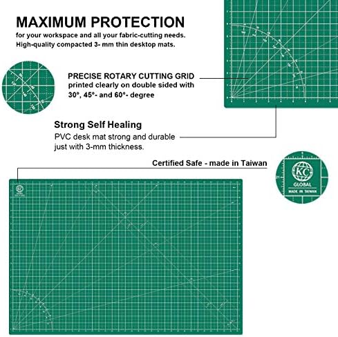 KC GLOBAL A4 (12"x9") Self-Healing Cutting Mat (Dark Green) - Sturdy, Reversible, Eco-Friendly, Non-Slip. Premium Desk Mat for Crafters, Quilters, and Hobbyist