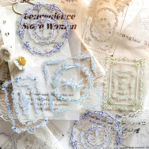 40 Pcs Vintage Floral Frame PET Stickers, 4 Packs Nested Decals