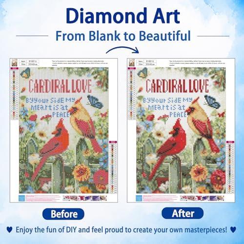 AUKELHJ Diamond Art Kits for Adults, Cardinal Diamond Painting, 12x16 Inch