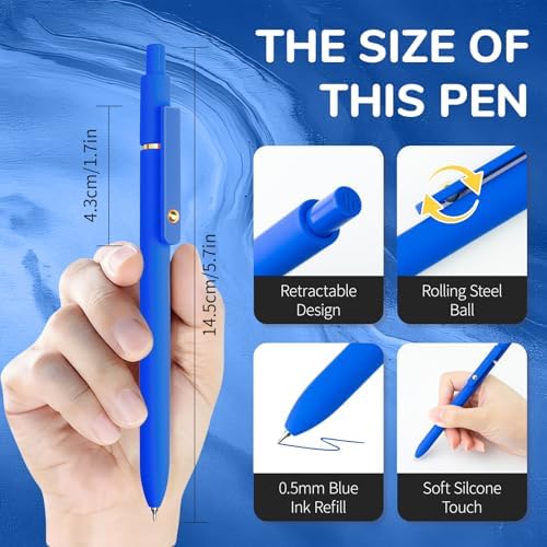 UIXJODO Blue Pens, 6 Pcs Blue Ink Pens Fine Point Smooth Writing Pens, 0.5mm Colored Ink Gel Pens for Journaling Note Taking, School Supplies Gifts for Women (6 Pcs Gold Blue - Blue Ink)
