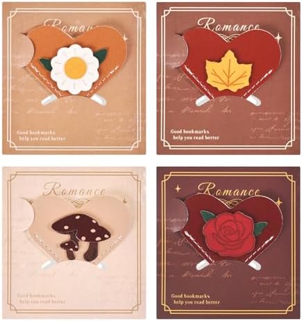 VYRANA 4Pcs Leather Heart Bookmarks - Cute Corner Book Marks Sets for Reading, Vintage Read Lover Gifts for Women Men Teens Kids Reader, Stylish Book Markers for Reading, Ideal Gifts for Planner