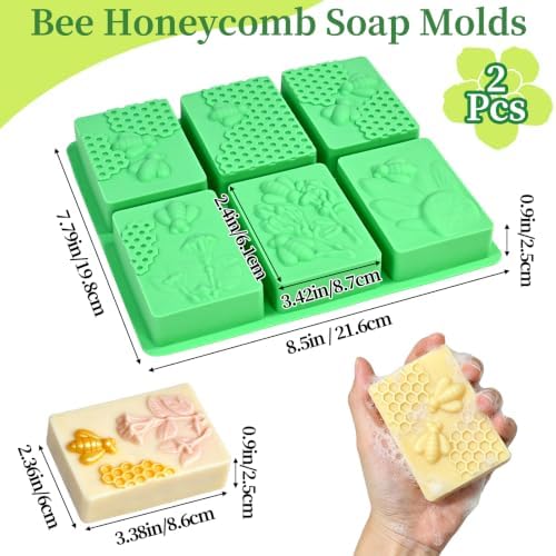 Bee Silicone Soap Molds, 2 Pack Rectangle Honeycomb Molds 12 Cavities | Non-Stick Soap Molds for Soap Making Homemade Bath Bomb Lotion Shampoo Bar, Cake Pan Molds For Baking Biscuit Chocolate
