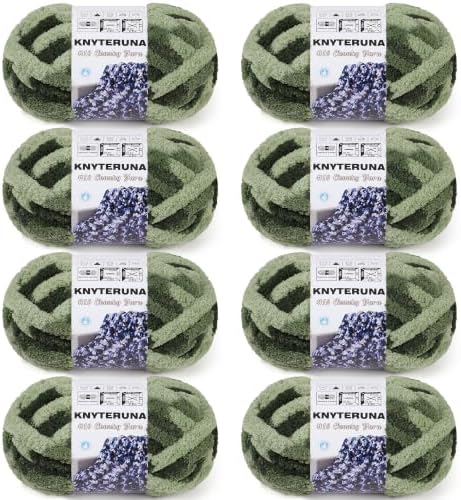 Chunky Yarn for Hand Knitting, #10 Chunky Blanket Chenille Yarn, Large Bulky Thick Jumbo Yarn, Super Chunky Knit Yarn for Crocheting, 8 Skein (8 oz 20 yds Each Skein), Tie Dye Multi Green