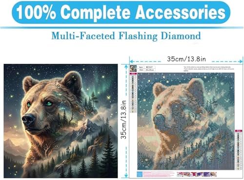 WNPOKN Forest Bear Diamond Art Kits for Adults 14x14inch