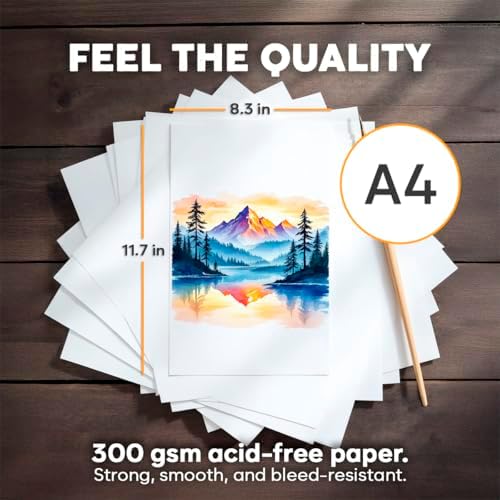 32 Sheets Watercolor Paper Pad - A4 8.3"x11.7" - Water Color Paper 140lb/300gsm - 100% Cotton Pulp - Art Supplies for Kids & Adults - for Painting, Artist Sketch, Easel, Loose Drawing