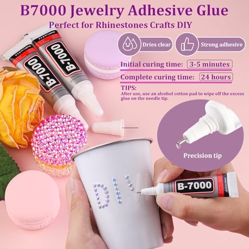 Resin Rhinestones for Crafting with 3Pcs 10ml B7000 Jewelry Glue, 1 Box Light Blue AB Flatback Gems Crystals Diamond for Bedazzling Crafts DIY Nail Art Makeup, Gems for Clothing Tumblers Shoes