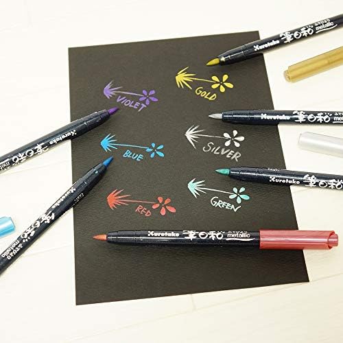 Kuretake ZIG FUDEBIYORI Flexible Brush Pens Metallic 6 colors set, perfect forProfessional, Art Drawing, calligraphy, Leetring, journaling, Made in Japan