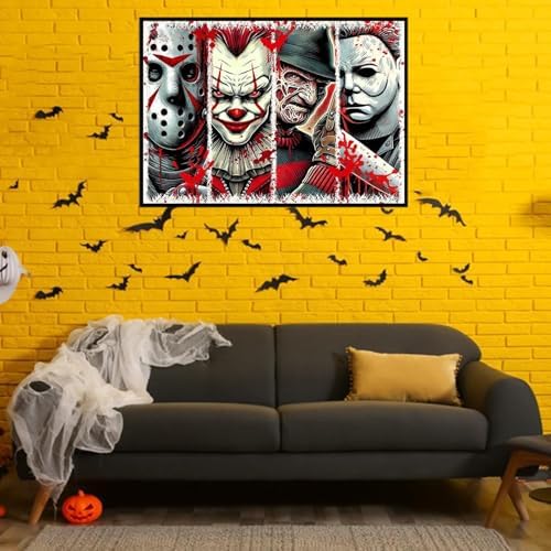 MBNTJHT Halloween Diamond Painting Kits for Adults Beginners,5D Full Round Drill Horror Movie Diamond Art Kits for Adults,DIY Gem Art Painting and Crafts for Holiday Gifts 12x16 Inch.