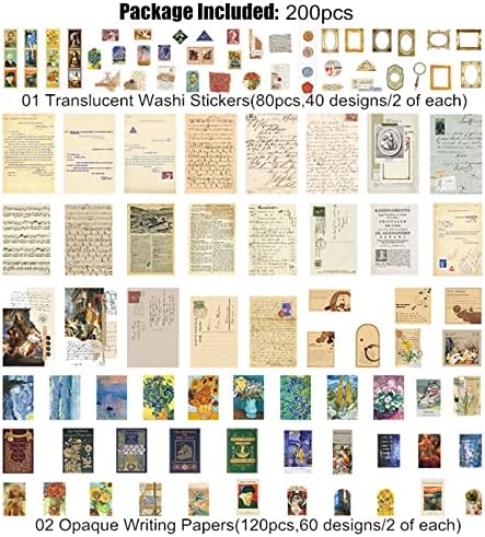 Esweny 200PCS Vintage Scrapbooking Supplies Kit for Journaling, Junk Journal Planners Aesthetic Cottagecore Room Decor Wall Art Collage Album(Artistic)