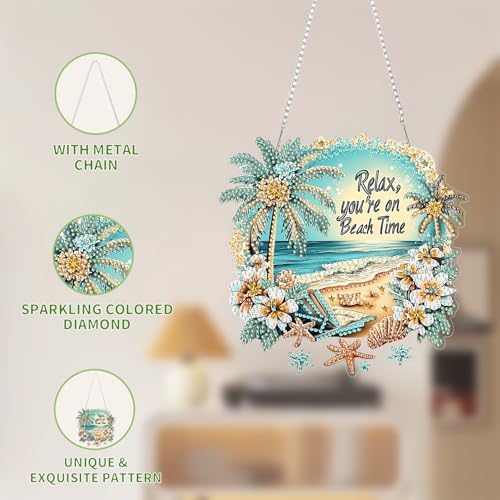 AIBOERL Beach Diamond Art Kits for Adults, Acrylic Hanging Suncatcher