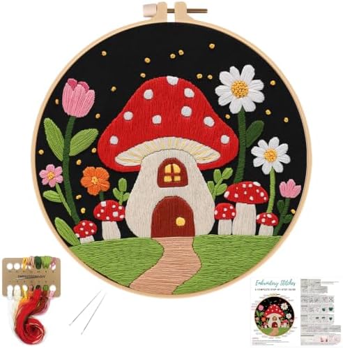 Louise Maelys Mushroom Cottage Embroidery Kit for Adults with Complete Tool