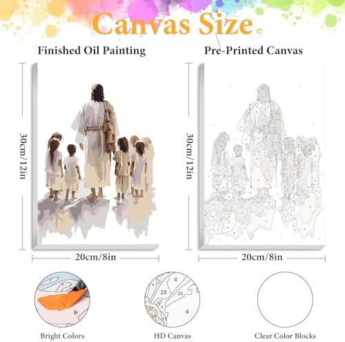 Framed Paint by Numbers Kit for Adults, Jesus with Children 8x12 Inch