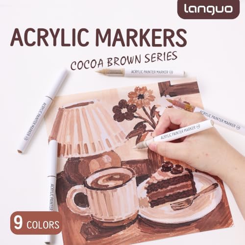 languo Acrylic Paint Markers, 9 Colors Cocoa Brown Series, Soft Brush Tip