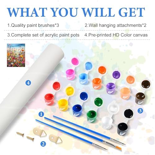 HITIRECOVI Wild Flowers Paint by Numbers Kits for Adults,Flower Paint by Numbers Kits,Adult Paint by Number Kits on Canvas Flowers,Home Wall Decor(16x20in)