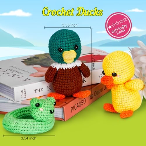 ekaus Crochet Kit for Beginners, Crochet Kit with Step-by-Step Video Tutorials, Crochet DIY Knitting Supplies for Adults, Crochet Ducks(45%+ Yarn)
