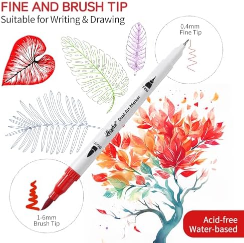 Dual Tip Art Markers for Adult Coloring 32 Colored Pens | Fine and Brush Tip Watercolor Pens for Journaling Note Taking Writing Planning
