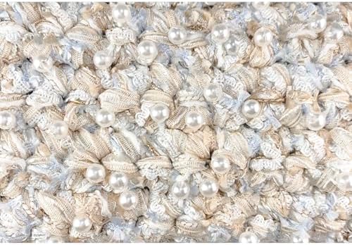Hand-Blended Multifiber Multicolored Fancy Yarn with Beads for Knitting Crocheting Crafts DIY, Set of 3 Rolls (Beige)