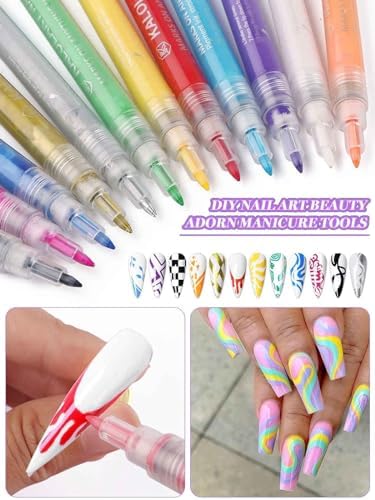 12 Color Nail Art Pens Kalolary Nail Art Marker Point Graffiti Dotting Pen