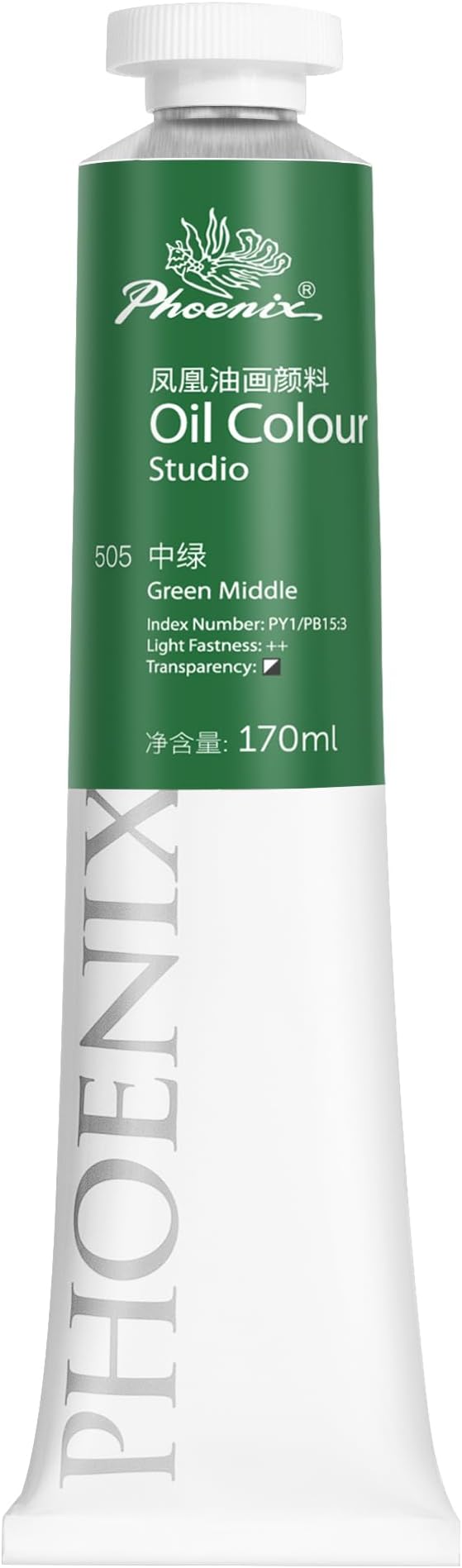 PHOENIX Green Middle Oil Paint - Studio Oil Paint Single Large Tube - 170ml / 5.75 Fl oz. Green Middle 505