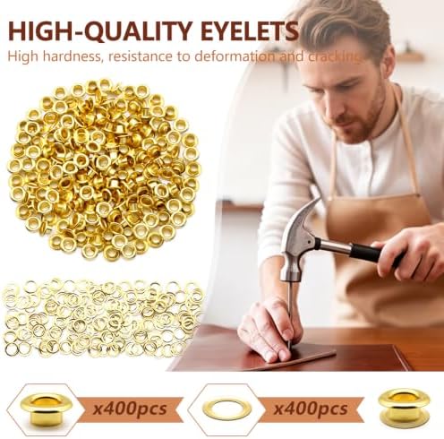 SEMINI 400 Sets 5mm Gold Grommet Eyelet Kit for Fabric Leather Crafts