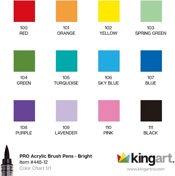 KINGART Acrylic Paint Markers Brush Tip, 12 Vibrant Colors. Water-based, no-bleed, waterproof pens with automatic ink control for rock, egg, wood, fabric, glass & DIY crafts