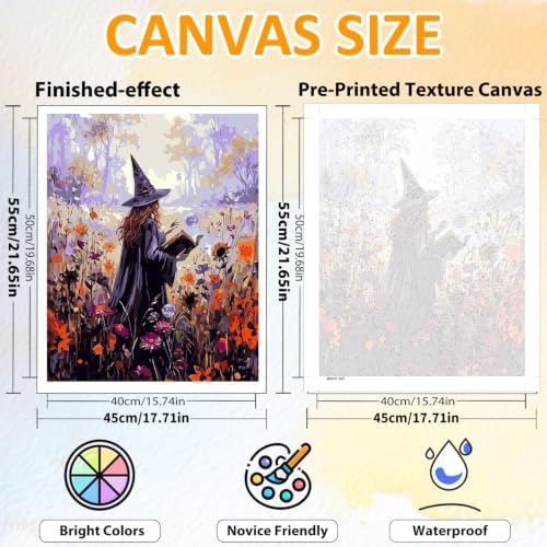 CRZMODE Halloween Paint by Numbers Kit for Adults, Witch, 16x20 inch