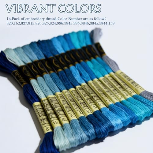 Embroidery Floss - Cross Stitch Threads - Friendship Bracelets Floss - Crafts Floss - 14 Skeins Per Pack Embroidery Floss, Electric Blue Gradient