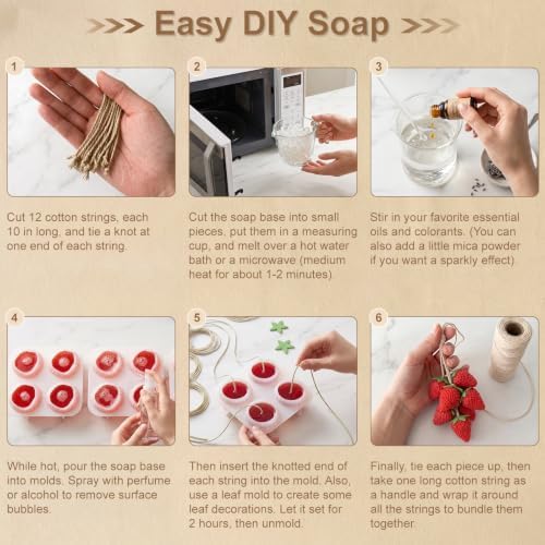 Silicone Strawberry Soap Mold Kit for DIY Soap Making, with Cotton Rope, Bow Ribbons, Leaf Stamper, Reusable Soap Making Supplies for Crafts, Gifts & Beginners