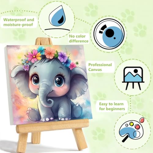 Reivworl Elephant Paint by Numbers Kit for Kids with Frame 8×8 inch