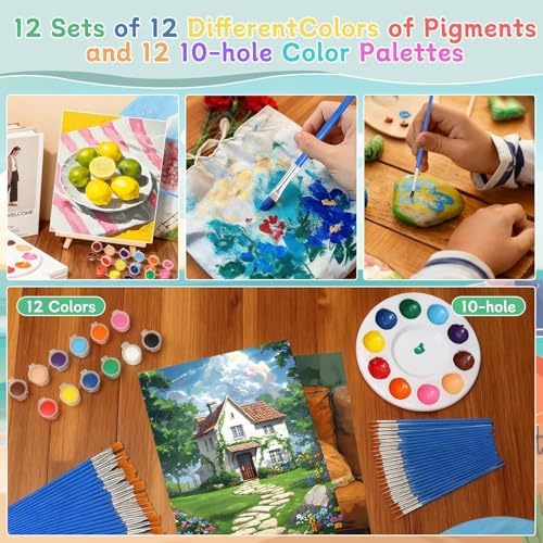 120pcs 8x10 Inch Painting Supplies Kit, 12 Colors Mini Acrylic Paint Set