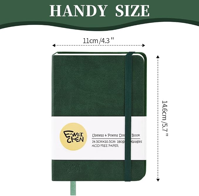 5.7x4.1in Hardcover Blank Sketchbook for Drawing 180gsm 96Pages,Dark Green